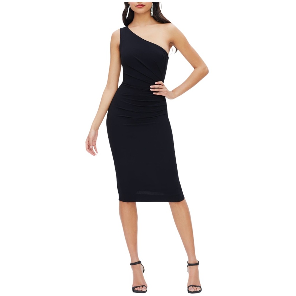 Dress the Population Martine Black Stretch Crepe One-Shoulder Dress $178 XS